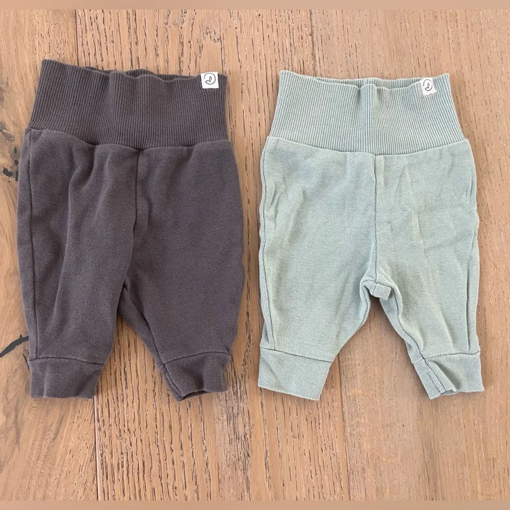Newborn Bundle 2 pants 1 long sleeve Stripe Ribbed Button Organic Teal Gray Blue